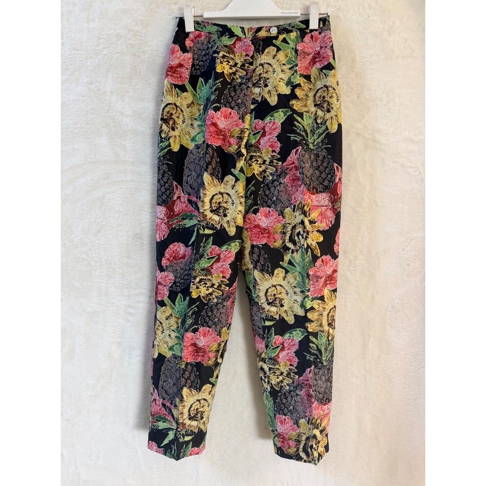 Harve Benard Silk Collection Tropical Floral Pineapple Pants Women 6 High Waist